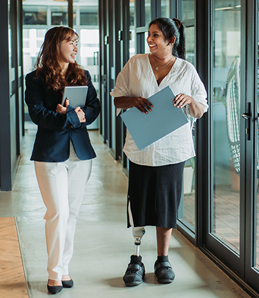 Short and Long Term Disability Rehabilitation center, woman with a prosthetic limb